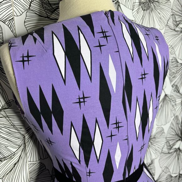 SOURPUSS RETRO DIAMONDS DRESS LILAC Fit and Flare Sleeveless Women’s Size Small - Picture 11 of 14